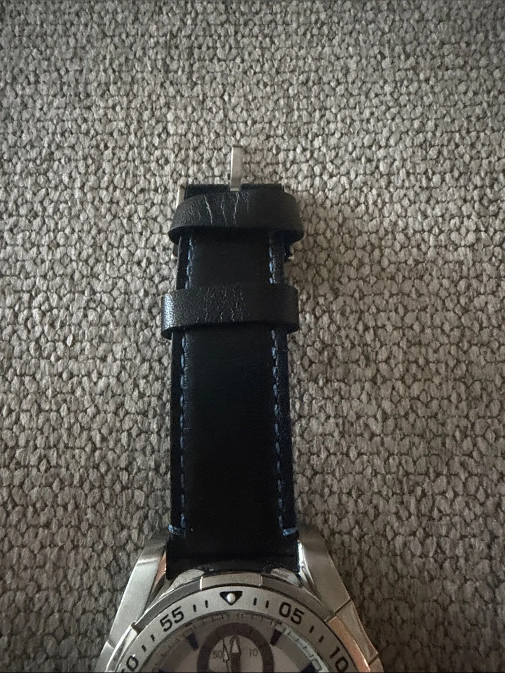 Men's Black and Blue Leather Strap Watch